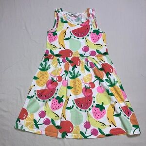 Fruit Rainbow Dress Girl 6-8 Fit Flare Colorful Strawberry Watermelon Pineapple